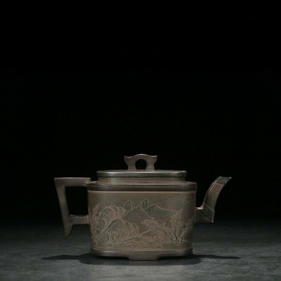 Collectible Zisha Clay Teapot Mud Painting Style bu Ji Shan H8.3*14.8*7.8cm - Picture 1 of 9